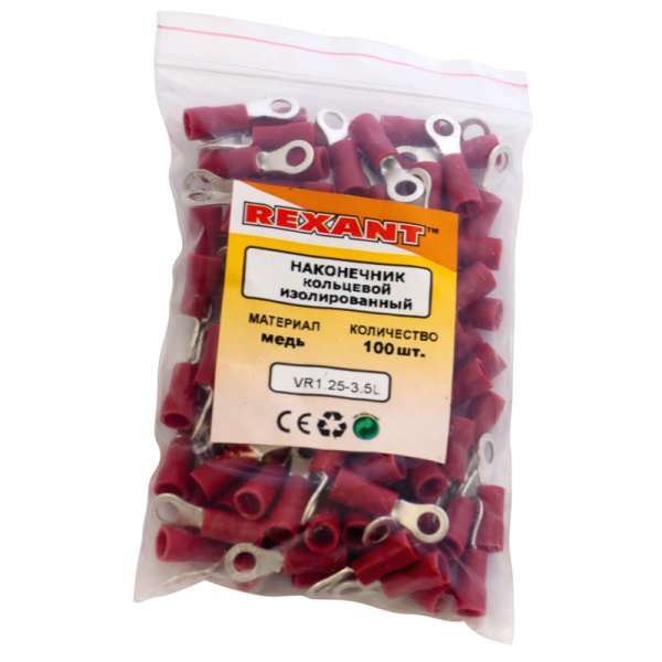 Наконечник кольцевой изолированный ø 3.7 мм 0.5-1.5 мм² (НКи 1.5-3.5) красный REXANT