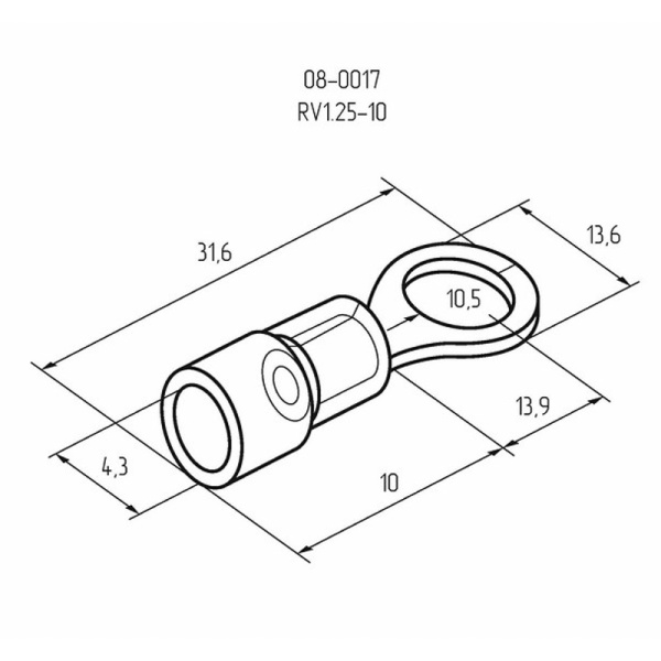 Наконечник кольцевой изолированный ø 10.5 мм 0.5-1.5 мм² (НКи 1.5-10) красный REXANT