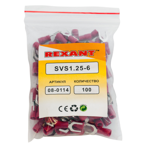 Наконечник вилочный изолированный 6.5 мм 0.5-1.5 мм² (НВи 1.5-6) красный REXANT