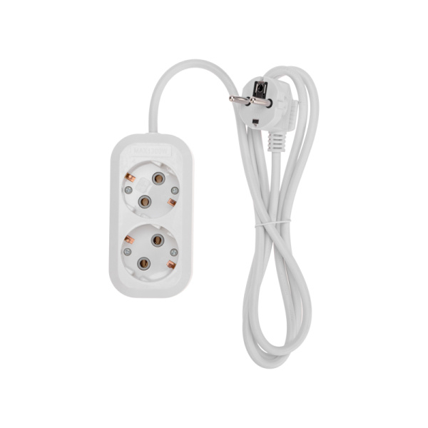 Удлинитель 2 гнезда, 1,5м, 3х0,75мм², с/з, белый PROconnect