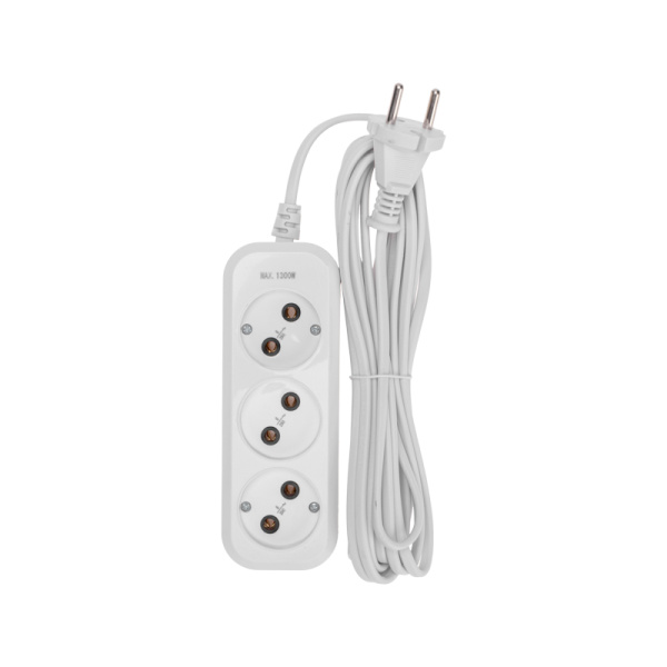 Удлинитель 3 гнезда, 5м, 2х0,75мм², б/з, белый PROconnect