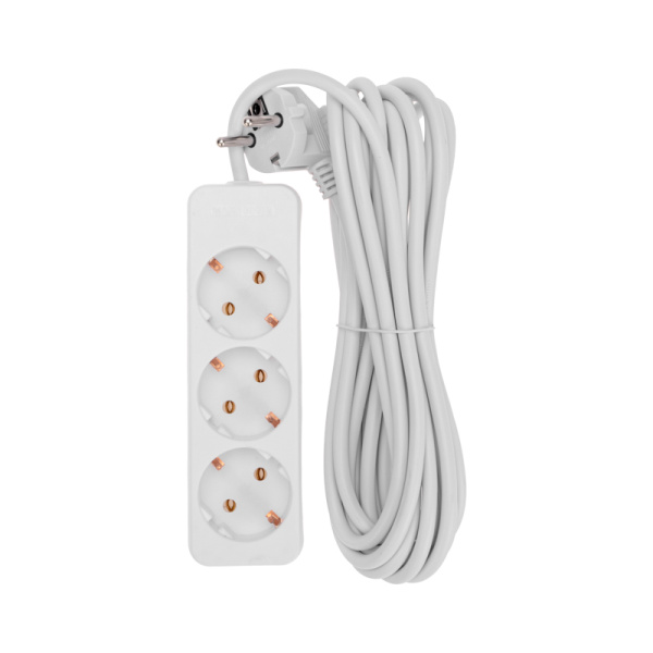 Удлинитель 3 гнезда, 5м, 3х0,75мм², с/з, белый PROconnect