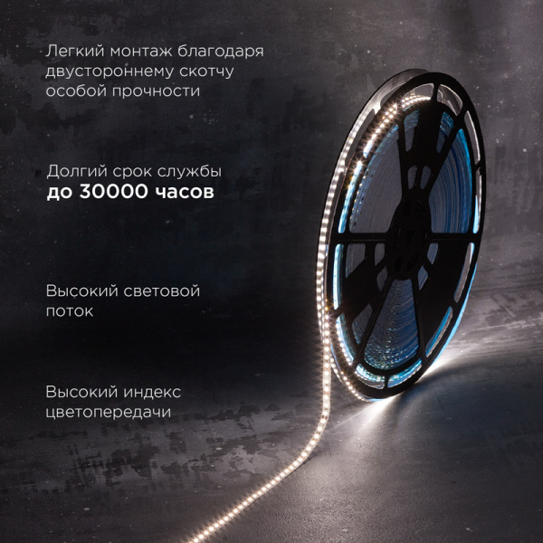 Лента светодиодная 12В, SMD2835, 14,4Вт/м, 120 LED/м, 4000K, 8мм, 50м, IP20 REXANT