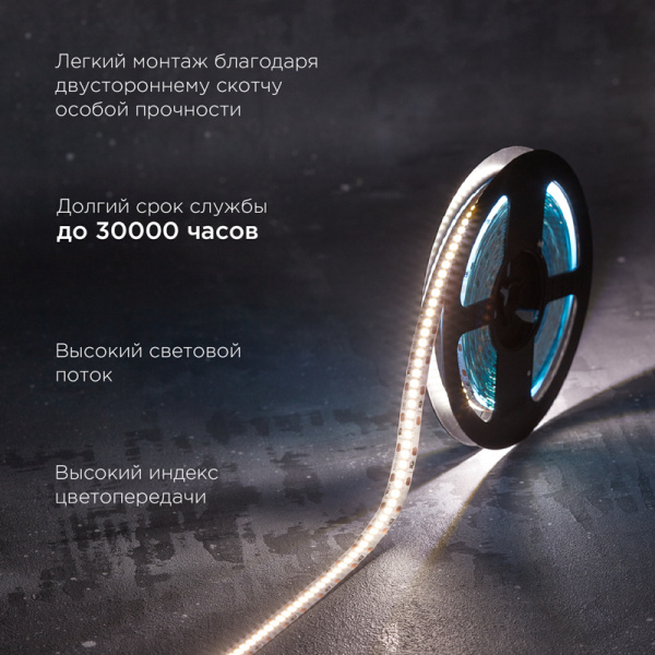 Лента светодиодная 12В, SMD2835, 19,2Вт/м, 240 LED/м, 4000K, 10мм, 5м,IP20 REXANT