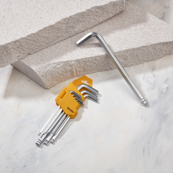 Набор ключей имбусовых HEX KRANZ 1,5-10 мм, CrV, 9 шт., удлиненные, с шаром