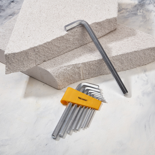 Набор ключей имбусовых HEX KRANZ 2,0-12 мм, CrV, 9 шт., удлиненные