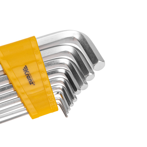 Набор ключей имбусовых HEX KRANZ 2,0-12 мм, CrV, 9 шт., удлиненные