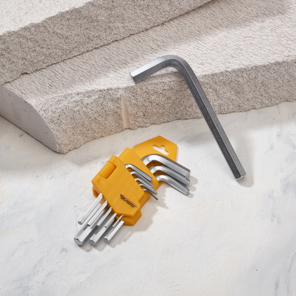 Набор ключей имбусовых HEX KRANZ 1,5-10 мм, CrV, 9 шт.