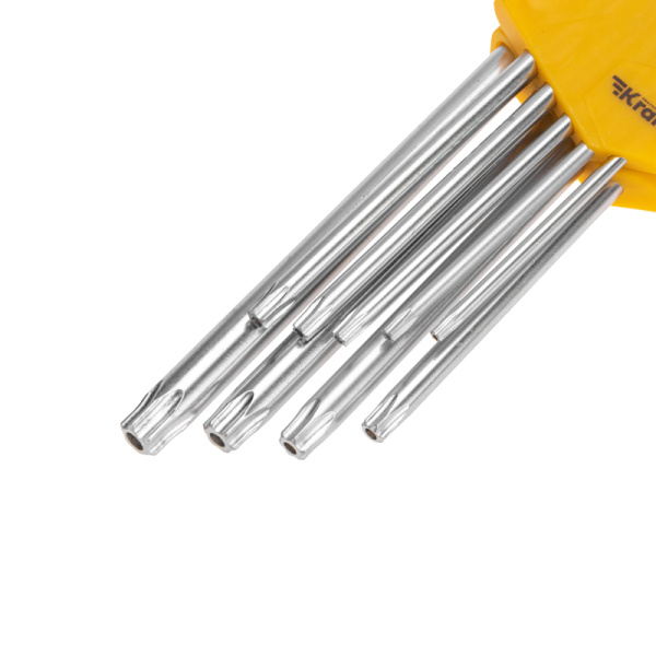 Набор ключей имбусовых Tamper-Torx KRANZ 9 шт., ТТ10-ТТ50, закаленные, удлиненные, никель