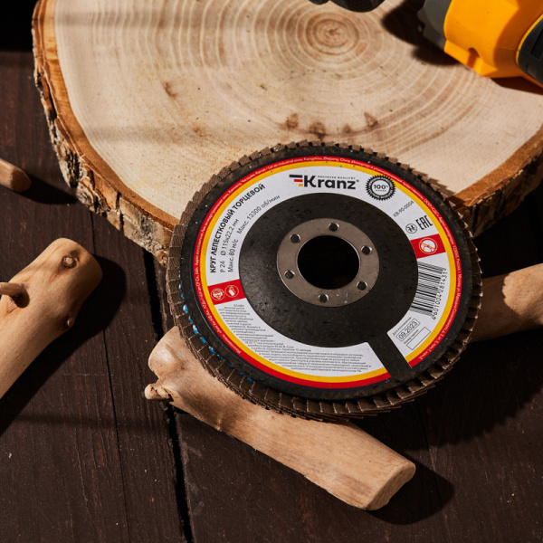 Круг лепестковый торцевой, P24, 115х22,2мм KRANZ