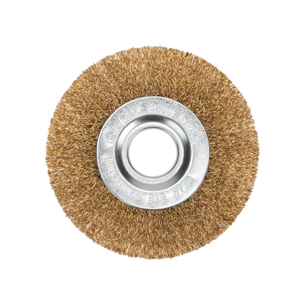 Щетка дисковая для УШМ, витая латунированная проволока, 100мм, отв. 22,23мм KRANZ
