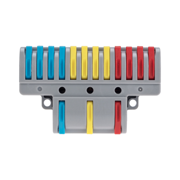 Клемма СМК 3х4 проходная разветвительная 3 полюса, с монтажной площадкой (1 ввод, 4 вывода на полюс) (10 шт/уп) REXANT