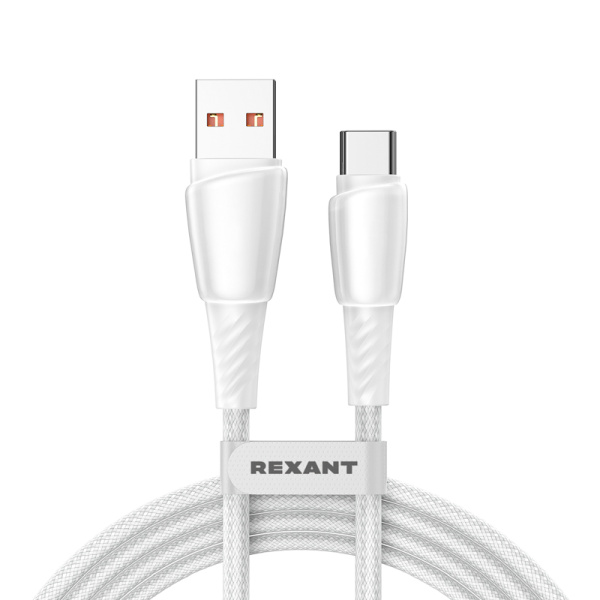Кабель USB-A – Type-C, 5А, 100Вт, 1м, в белой нейлоновой оплетке REXANT