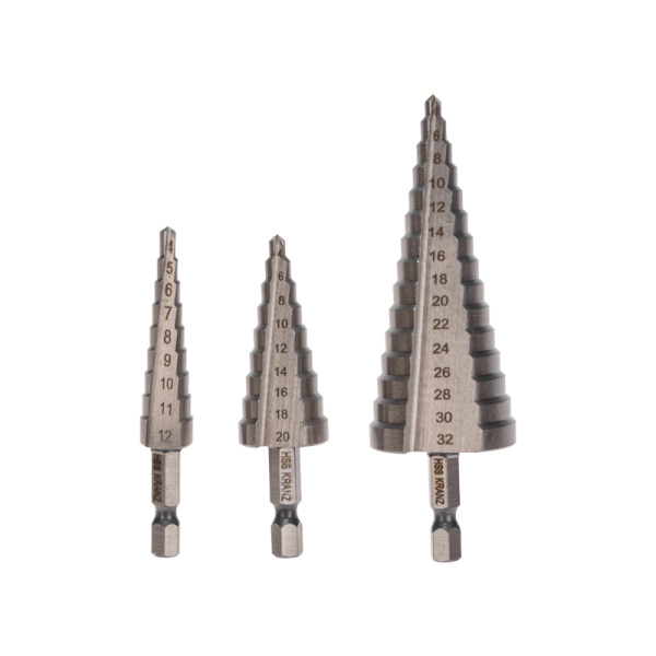 Набор ступенчатых сверл, 4-12,4-20,4-32мм, HSS-TiN, ТИТАН, 3 шт. KRANZ