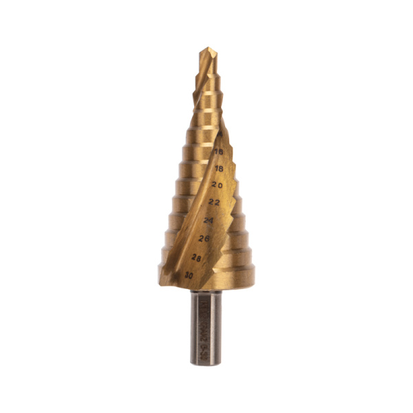 Сверло ступенчатое, 6-8-10-12-14-16-18-20-22-24-26-28-30мм, Р6М5, ТИТАН, трехгр.хвостовик KRANZ