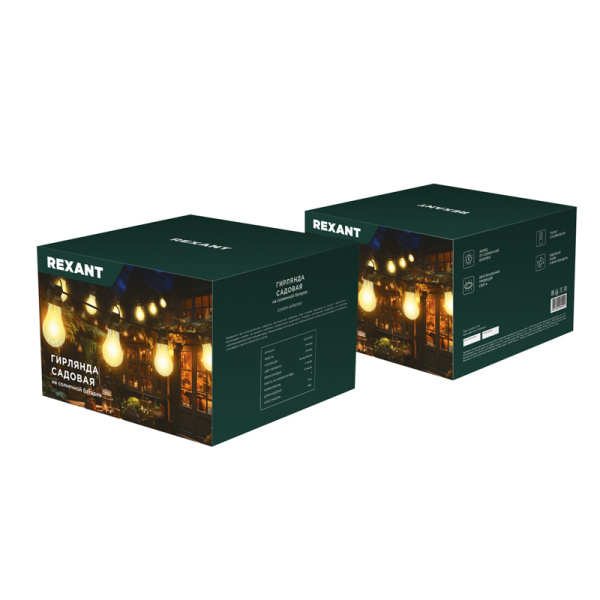 Гирлянда садовая Канэри, 15м, 3000К, встроенный аккумулятор, солнечная панель, коллекция Лондон REXANT