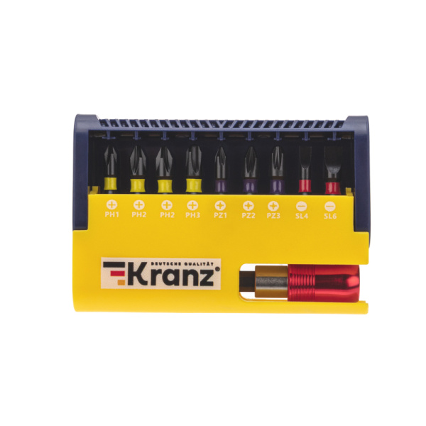Набор бит с магнитным держателем, пластиковый кейс, 10 шт KRANZ 