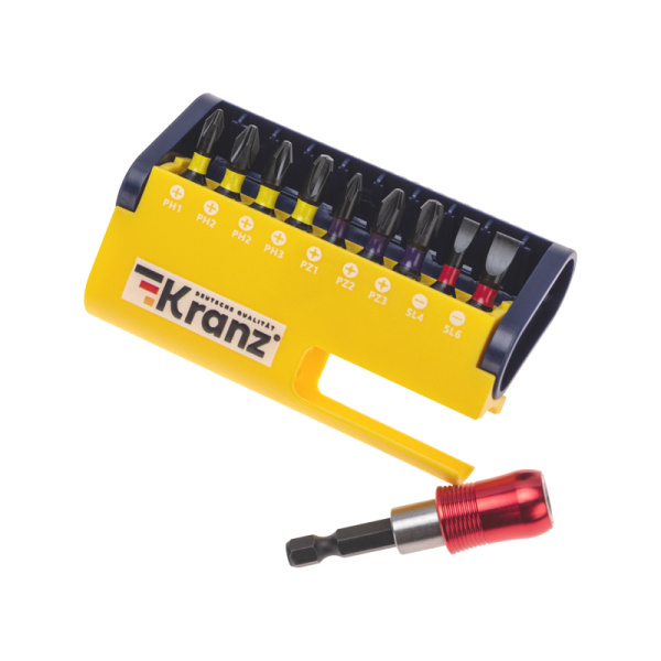 Набор бит с магнитным держателем, пластиковый кейс, 10 шт KRANZ 