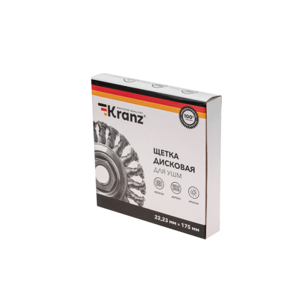 Щетка дисковая для УШМ, крученая стальная проволока, 175мм, отв. 22,23мм KRANZ