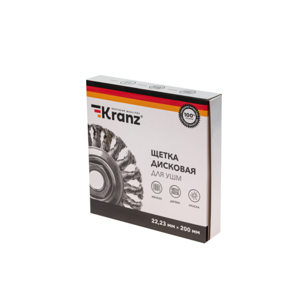 Щетка дисковая для УШМ, крученая стальная проволока, 200мм, отв. 22,23мм KRANZ