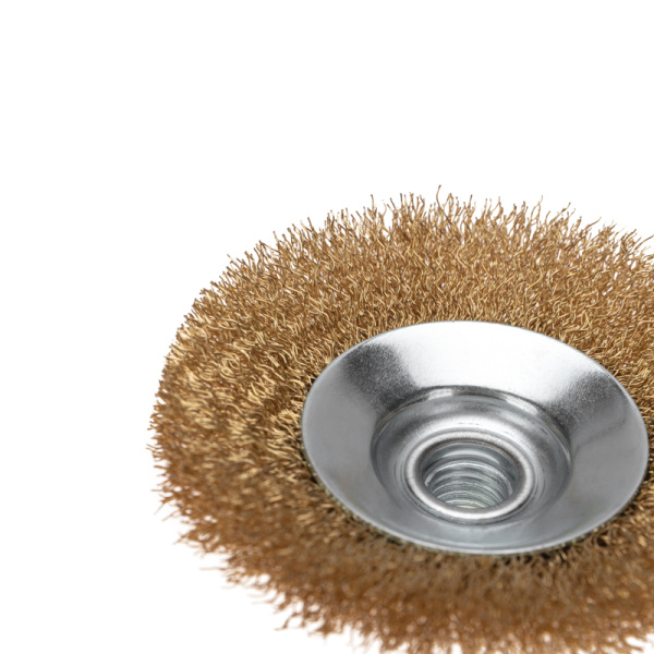 Щетка коническая для УШМ, витая латунированная проволока, 100мм, М14 KRANZ