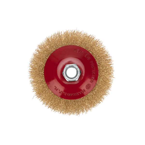 Щетка коническая для УШМ, витая латунированная проволока, 115мм, М14 KRANZ