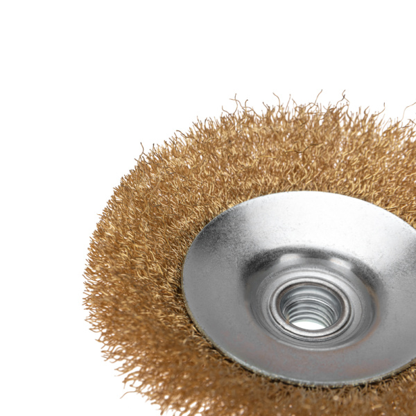 Щетка коническая для УШМ, витая латунированная проволока, 115мм, М14 KRANZ