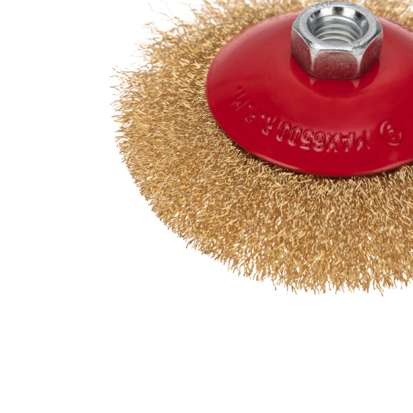 Щетка коническая для УШМ, витая латунированная проволока, 125мм, М14 KRANZ