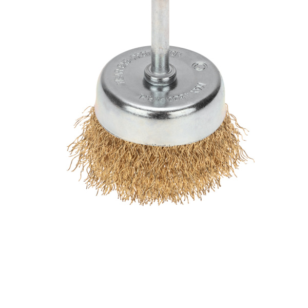 Щетка чашечная для дрели, витая латунированная проволока, 65мм KRANZ