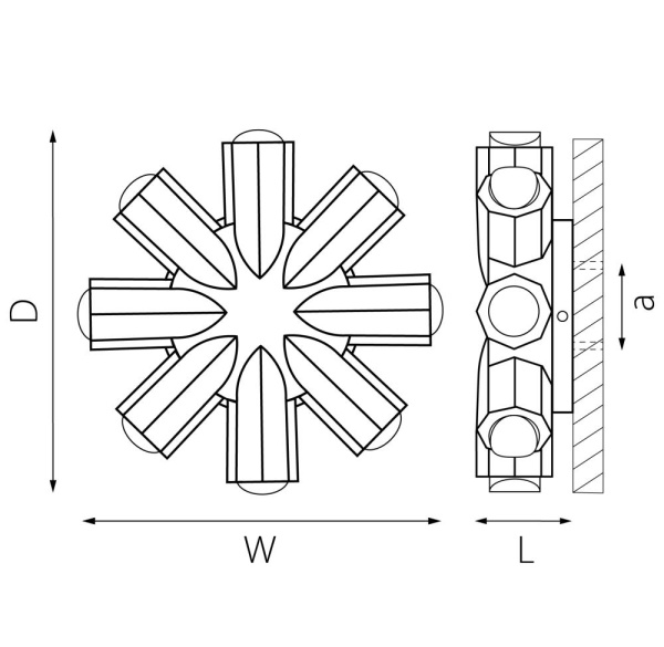 380683 Светильник DITO 8х1W LED 880LM G ЧЕРНЫЙ/ЗОЛОТО 4000K