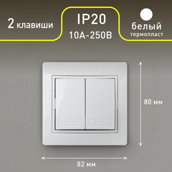 Выключатель Intro Plano 1-104-01 двухклавишный, 10А-250В, IP20, СУ, белый