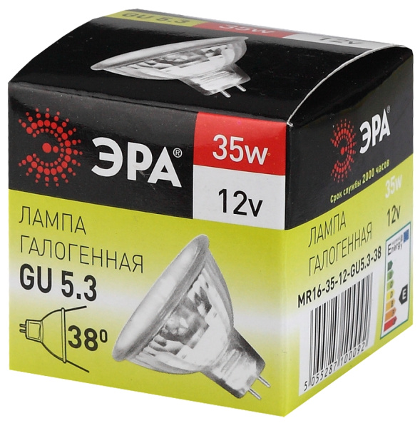 GU5.3-MR16-35W-12V-CL  Лампа галогенная ЭРА GU5.3-MR16-35W-12V-CL 35Вт софит теплый белый свет GU5.3