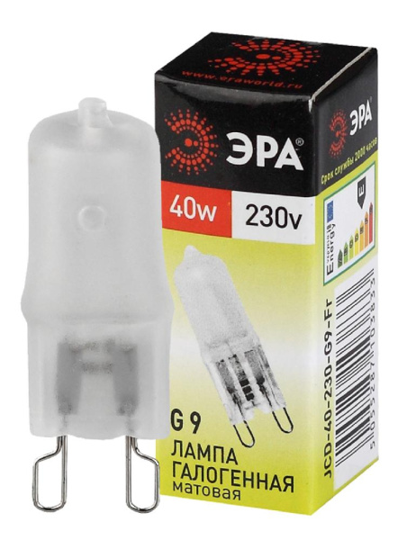 G9-JCD-40-230V-FR  Лампа галогенная ЭРА JCD-40-230V-G9-FR 40Вт капсула матовая теплый белый свет G9