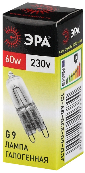 G9-JCD-60-230V-CL  Лампа галогенная ЭРА JCD-60-230V-G9-CL 60Вт капсула теплый белый свет G9