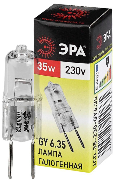 GY6.35-JCD-35W-230V  Лампа галогенная ЭРА JCD-35W-230V-GY6.35 35Вт капсула теплый белый свет GY6.35