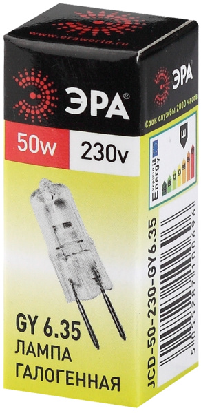 GY6.35-JCD-50W-230V  Лампа галогенная ЭРА JCD-50W-230V-GY6.35 50Вт капсула теплый белый свет GY6.35
