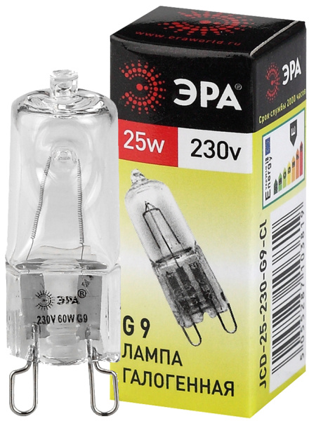 G9-JCD-25-230V-CL  Лампа галогенная ЭРА JCD-25-230V-G9-CL 25Вт капсула теплый белый свет G9