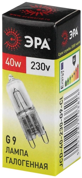 G9-JCD-40-230V-CL  Лампа галогенная ЭРА JCD-40-230V-G9-CL 40Вт капсула теплый белый свет G9