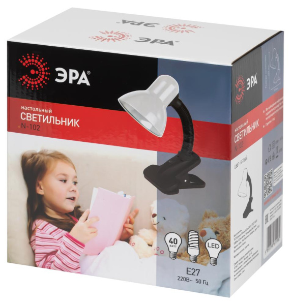 Настольный светильник ЭРА N-102-E27-40W-W на прищепке белый