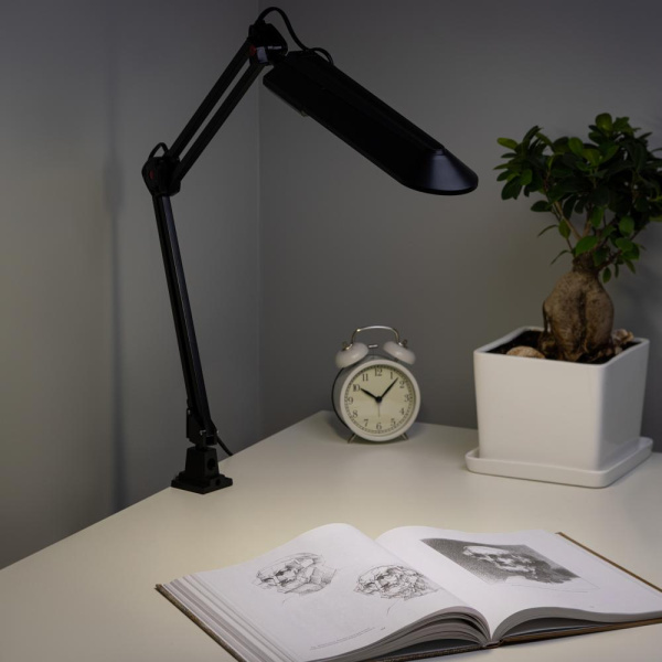 Настольный светильник ЭРА NL-201-G23-11W-BK с лампой PL на струбцине черный