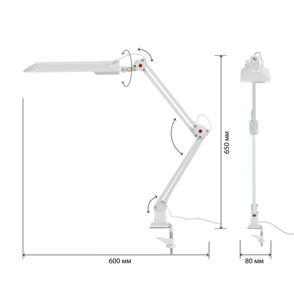 Настольный светильник ЭРА NL-201-G23-11W-W с лампой PL на струбцине белый