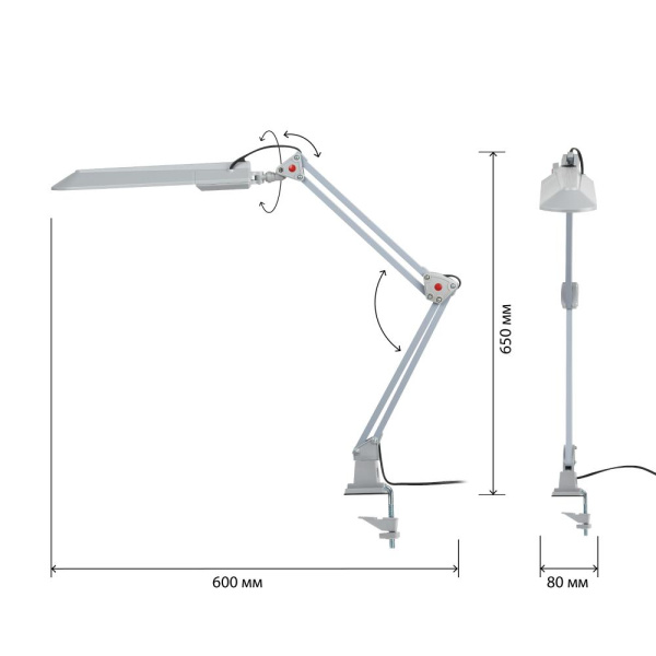 Настольный светильник ЭРА NL-201-G23-11W-GY с лампой PL на струбцине серый