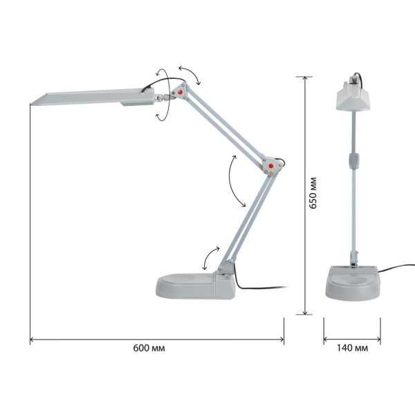 Настольный светильник ЭРА NL-202-G23-11W-GY с лампой PL на струбцине и с основанием серый