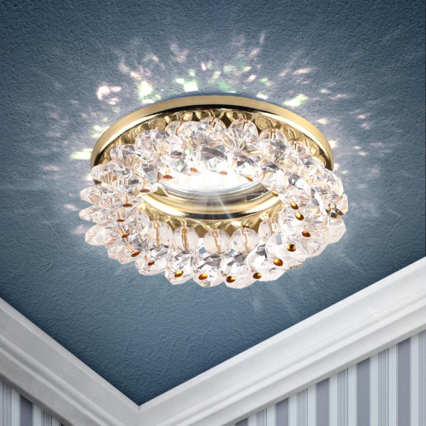 DK16 GD/WH Светильник ЭРА декор "круглый  с мелкими хрусталиками" золото/прозрачный (30/1080)
