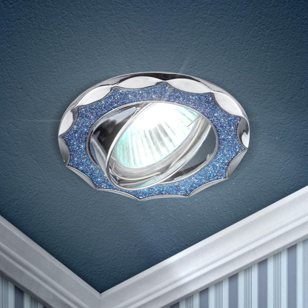 DK17 CH/SHBL2 Светильник ЭРА декор "круглый  со стеклянной крошкой" MR16,12V/220V, 50W, хром/голубой