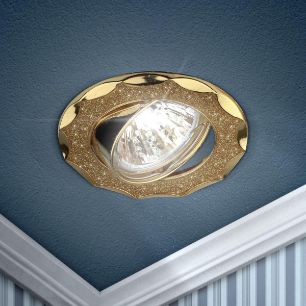 DK17 GD/SH YL Светильник ЭРА декор "звезда  со стеклянной крошкой" MR16,12V/220V, 50W, золото/золото