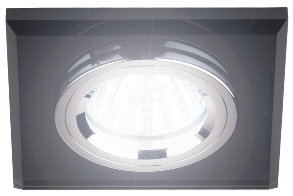 DK8 CH/BK Светильник ЭРА декор стекло квадрат MR16,12V/220V, 50W, хром/черный (50/2100)