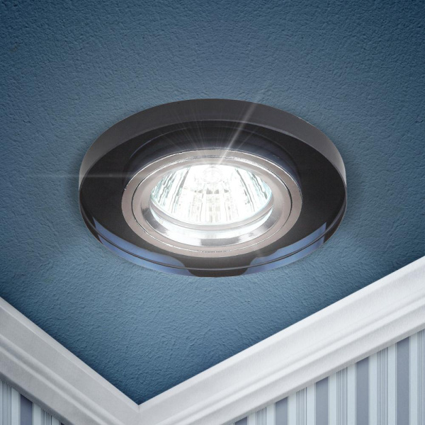DK7 CH/BK Светильник ЭРА декор стекло круглое MR16,12V/220V, 50W, хром/черный (50/2100)