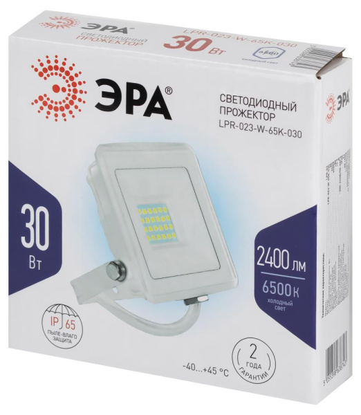 Прожектор светодиодный уличный ЭРА LPR-023-W-65K-030 30Вт 6500K 2400Лм IP65 белый
