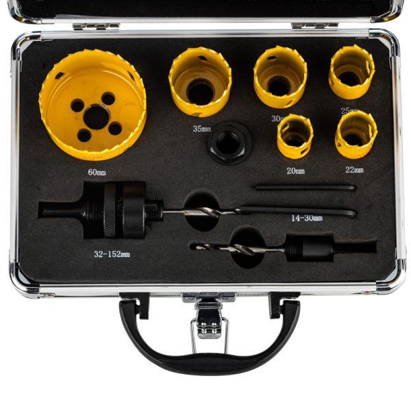 Набор коронок Bimetal (20, 22, 25, 30, 35, 60), 11 предметов, металлический кейс KRANZ